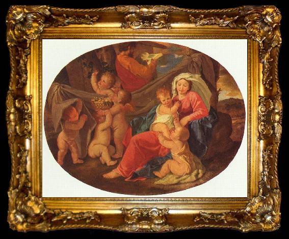 framed  Nicolas Poussin Heilige Familie mit Engeln, Oval, ta009-2